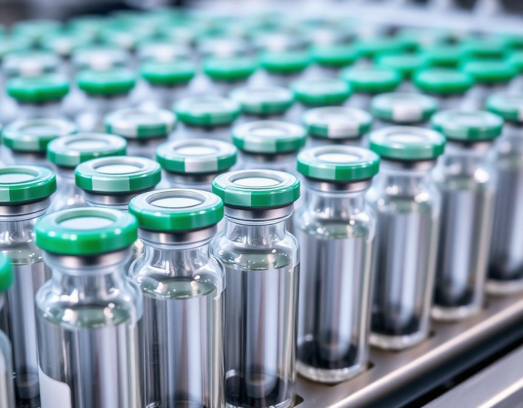Pharmaceutical vials on a sterile filling line
