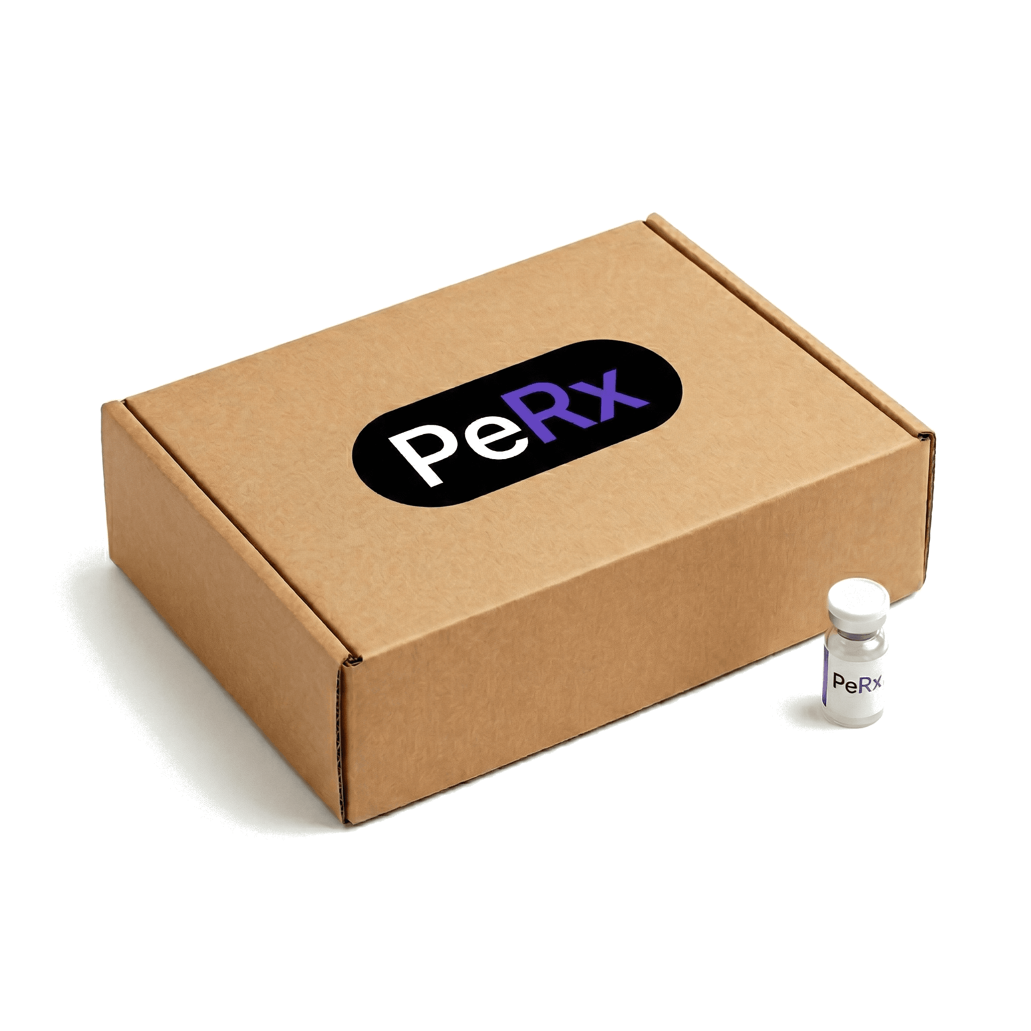 PeRx kraft shipping box with peptide vial